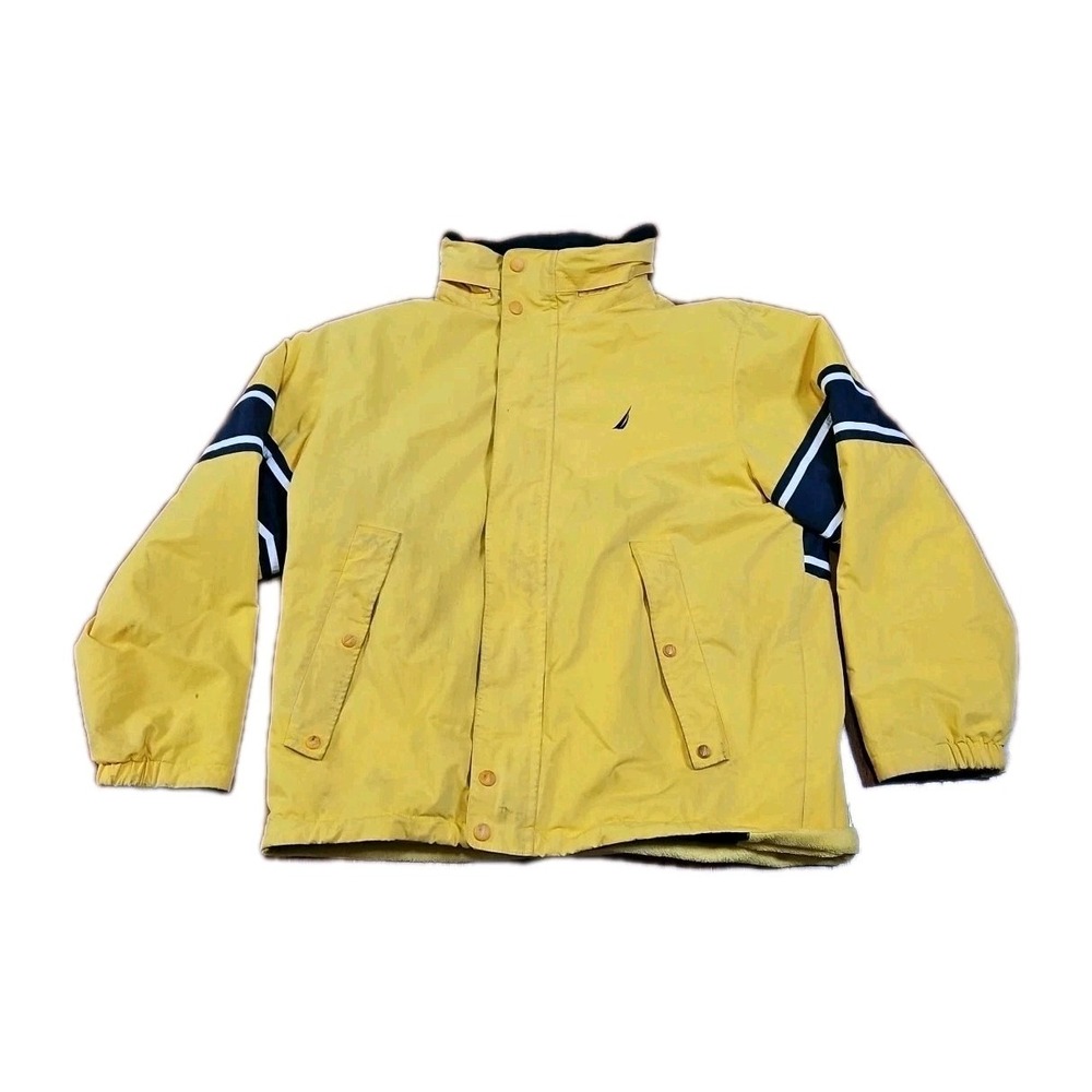 Vintage Nautica Reversible Jacket Mens Size XL Yellow Navy Blue Rain/Fleece